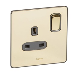 [832466] Legrand - 832466 - Synergy™ Sleek - 1 gang switched single pole BS socket outlet 13A - Glossy Gold