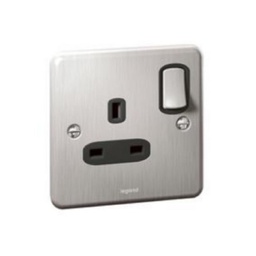 [833060] Legrand - 833060 - Synergy™ Authentic 1-Gang switched double pole BS socket 13A Brushed Stainless Steel.