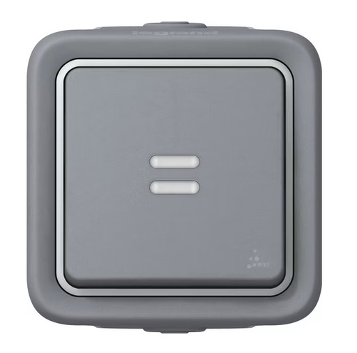 [69722] Legrand - 69722 - Plexo™ IP55 Push Button Rocker Switch 2-Way 10A/250V w/ Indicator illuminated Surface Mount Grey.